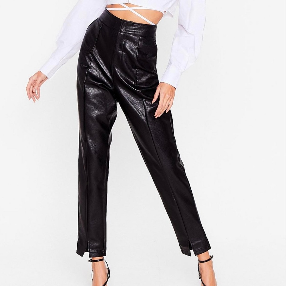 NWT Nasty Gal High Waisted Straight Leg Leather Pants, Size 2